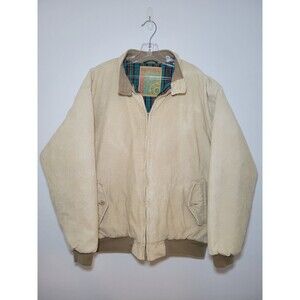 VTG Catalina Bay Beige Corduroy Full Zip Green Plaid Liner Bomber Jacket Mens L‎